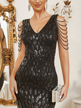 Elegant Ombre V-Neck Beaded Sleeve Mermaid Formal Gown